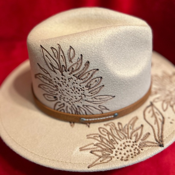 Fadora Felt brim hat one of a kind with hand made floral designs main image 4